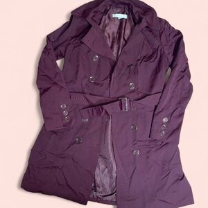New York & Company Plum Double-Breasted Trench Coat